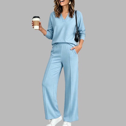 👚🌸 Bestseller – Legeres V-Ausschnitt-Oberteil & Weithosen für Damen