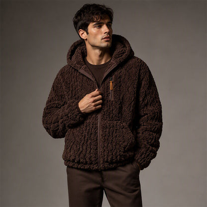 Herren-Fleecejacke mit Kapuze und Reißverschluss