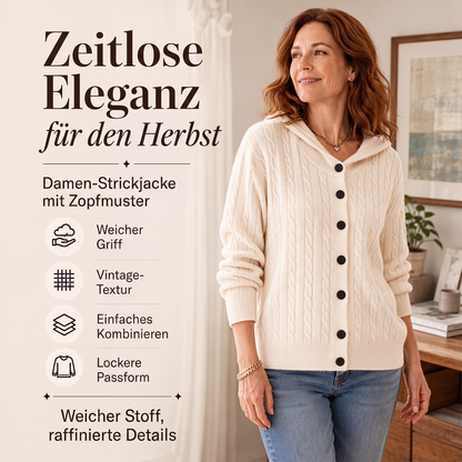 Strick-Cardigan mit Zopfmuster und Kapuze für Damen