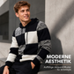 Herren-Casual-Kapuzenstrickpullover mit karierten Patchwork-Elementen