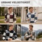 Herren-Casual-Kapuzenstrickpullover mit karierten Patchwork-Elementen