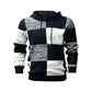 Herren-Casual-Kapuzenstrickpullover mit karierten Patchwork-Elementen