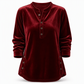 ⏰ Die Aktion läuft aus – also schnell sein lohnt sich! Lässiges, lockeres Samt-Langarmshirt für Damen mit Knopf-V-Ausschnitt