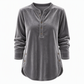 ⏰ Die Aktion läuft aus – also schnell sein lohnt sich! Lässiges, lockeres Samt-Langarmshirt für Damen mit Knopf-V-Ausschnitt