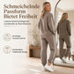 Zweiteiliges lässiges Lounge-Set für Damen mit oversizedem Hemd mit Knopfleiste und Jogginghose mit Seitenstreifen