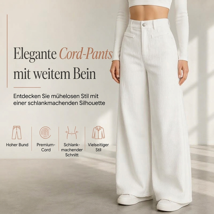 Damen-Cord-Hochbund-Hosen mit weitem Bein