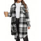 Stilvolle lange karierte Damen-Hemdjacke mit Umlegekragen