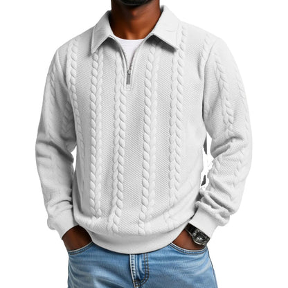Herren-Casual-Strickpullover mit Halb-Reißverschluss und Zopfmuster