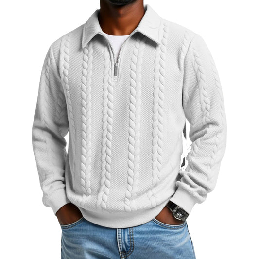 Herren-Casual-Strickpullover mit Halb-Reißverschluss und Zopfmuster