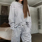 Gestreiftes 2-teiliges Loungewear-Set für Damen mit langen Ärmeln