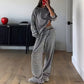 Gestreiftes 2-teiliges Loungewear-Set für Damen mit langen Ärmeln