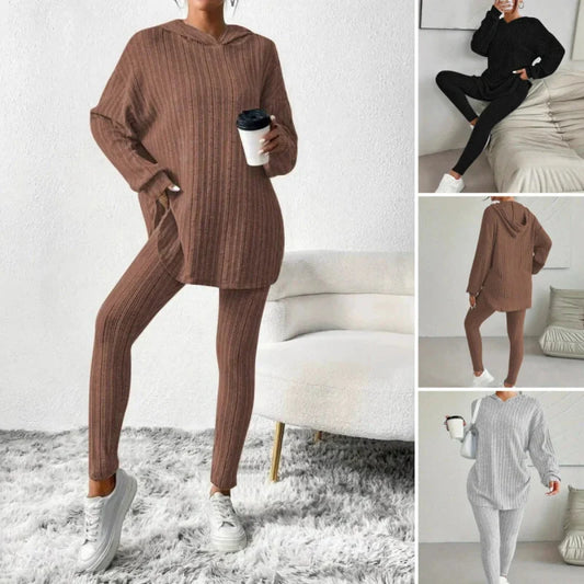 Gemütliches zweiteiliges Set aus Kapuzenoberteil und Leggings für Damen