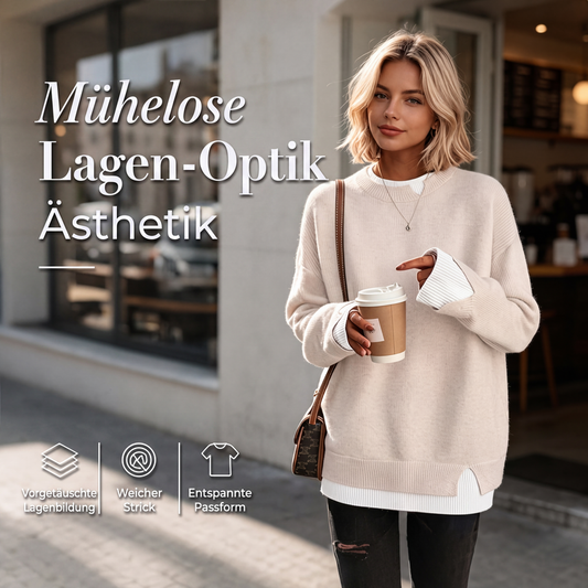Zweiteiliger Damen-Strickpullover im Fake-Layer-Design