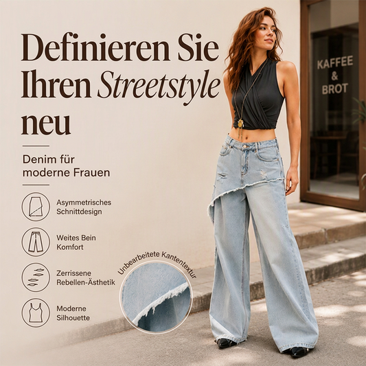 📢📢50% Rabatt!!! 🎉✨ Asymmetrische, mehrlagige Wide-Leg-Jeans für Damen