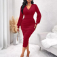 🔥Beliebtes Produkt ！✨Damen V-Ausschnitt Ballonärmel gerafftes Bodycon-Kleid