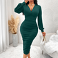 🔥Beliebtes Produkt ！✨Damen V-Ausschnitt Ballonärmel gerafftes Bodycon-Kleid