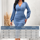 🔥Beliebtes Produkt ！✨Damen V-Ausschnitt Ballonärmel gerafftes Bodycon-Kleid
