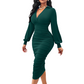 🔥Beliebtes Produkt ！✨Damen V-Ausschnitt Ballonärmel gerafftes Bodycon-Kleid
