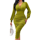 🔥Beliebtes Produkt ！✨Damen V-Ausschnitt Ballonärmel gerafftes Bodycon-Kleid