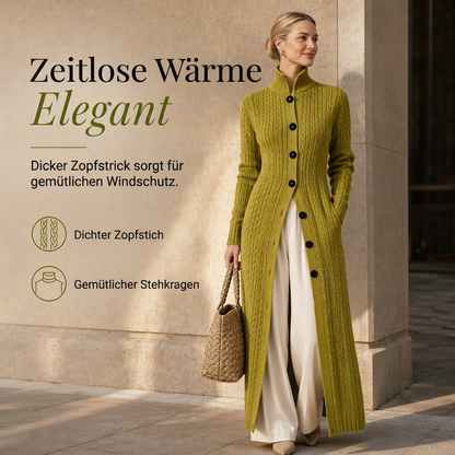 💎🛍️ Tagesangebot – Damen-Lang-Cardigan im Zopfmuster mit Stehkragen, Staubmantel-Pullovermantel