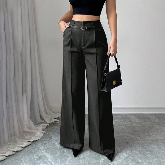 Damen Marlenehose mit hohem Bund, weitem Bein und Gürtel