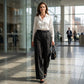 Damen Marlenehose mit hohem Bund, weitem Bein und Gürtel