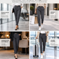 Damen-Faltenhose mit konisch zulaufendem Knöchellang, Gürtel mit doppeltem Metallring-Akzent und halbelastischem Bund