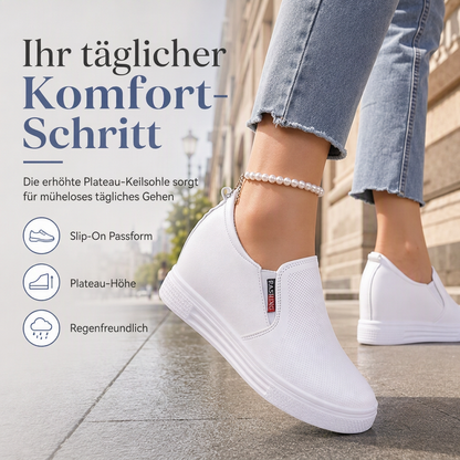 Damen-Slipper aus weichem Leder mit versteckter Erhöhung, flache rutschfeste Sohle