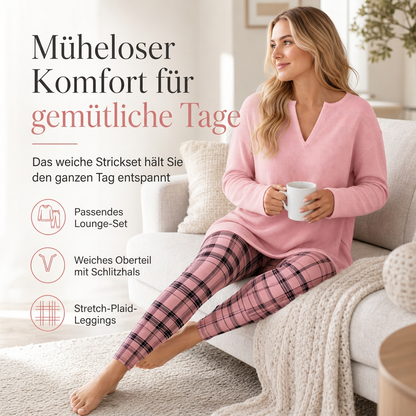 ✨Damen-Set aus Strickoberteil und karierten Leggings