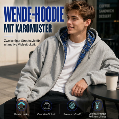 🔥Beliebtes Produkt ！✨Unisex Wendbare Karierte Kapuzenjacke mit Reißverschluss