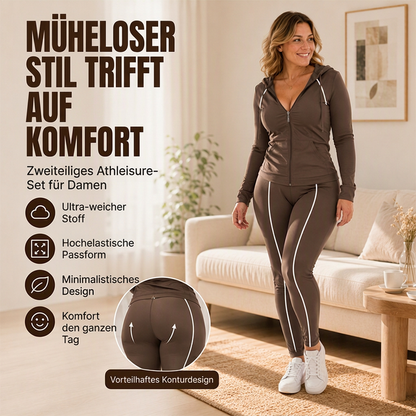 Sportliches Set mit Kapuzenjacke mit Reißverschluss und Leggings für Damen
