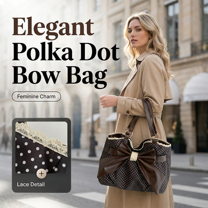 Damen elegante Schultertasche mit Polka-Dots, Spitze und Schleife