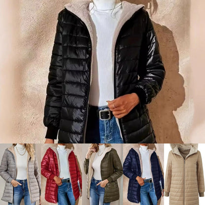 Gesteppter warmer Wintermantel mit Kapuze und Reißverschluss für Damen