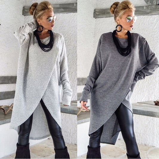 Pulloverkleid in Uni mit asymmetrischem Saum