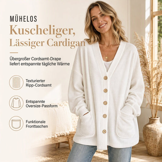 Lässige Cord-Strickjacke mit V-Ausschnitt für Damen