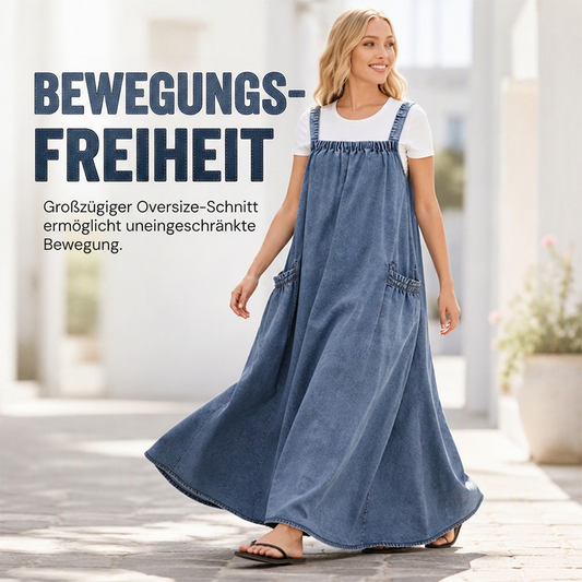 Übergroßes lässiges Jeans-Maxikleid mit Trägern für Damen