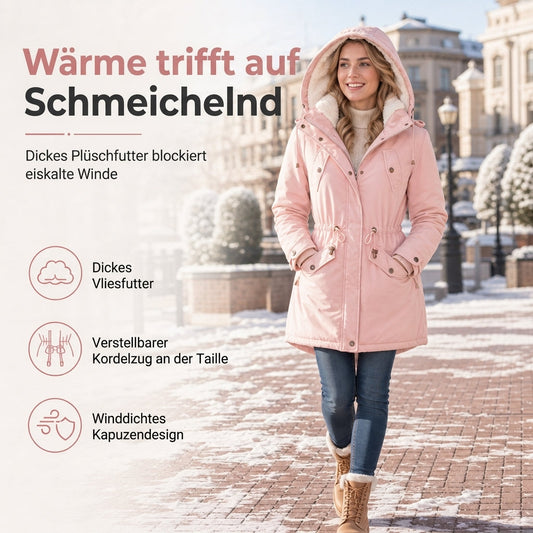 Winterliche wattierte Damenjacke mit Kapuze und Fleecefutter