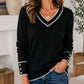 📢📢50%Rabatt!!!🎉✨Elegantes Strickoberteil mit kontrastierendem V-Ausschnitt für Damen
