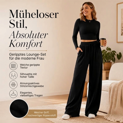 📢📢50%Rabatt!!!🎉✨Geripptes Crop-Top mit weitem Bein-Hosen-Set für Damen