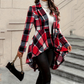 Karierter Damen-Peplum-Mantel mit High-Low-Saum