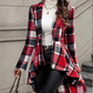 Karierter Damen-Peplum-Mantel mit High-Low-Saum