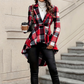 Karierter Damen-Peplum-Mantel mit High-Low-Saum