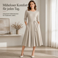 Geripptes A-Linie-Midikleid für Damen mit Rundhalsausschnitt, 3/4-Ärmeln und Taschen