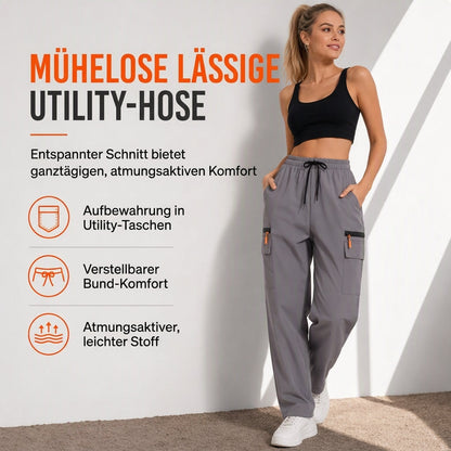 Legere Damen-Cargo-Jogginghose, lockere Passform, schnell trocknend, atmungsaktiv, lange Hose mit Taschen