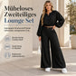 Zweiteiler für Damen: Lässiges V-Ausschnitt-Crop-Top mit Laternenärmeln & Weite Hose mit hoher Taille