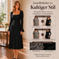 Damen Midi-Kleid mit eckigem Ausschnitt und Trompetenärmeln