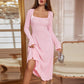 Damen Midi-Kleid mit eckigem Ausschnitt und Trompetenärmeln