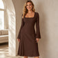 Damen Midi-Kleid mit eckigem Ausschnitt und Trompetenärmeln