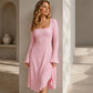 Damen Midi-Kleid mit eckigem Ausschnitt und Trompetenärmeln