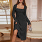 Damen Midi-Kleid mit eckigem Ausschnitt und Trompetenärmeln